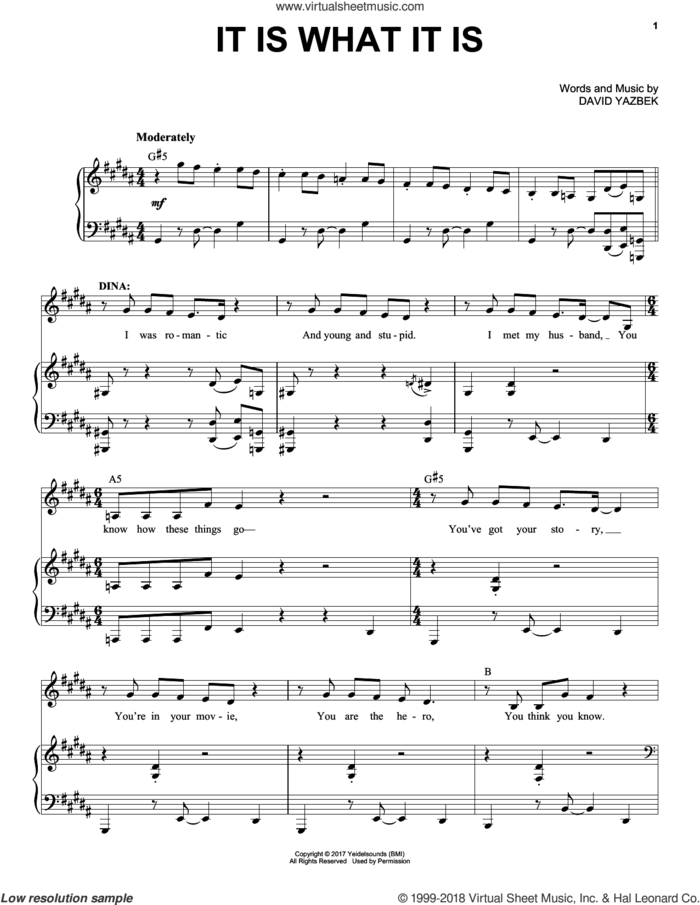 It Is What It Is sheet music for voice and piano by David Yazbek, intermediate skill level