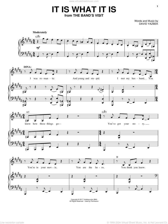 It Is What It Is sheet music for voice and piano by David Yazbek, intermediate skill level