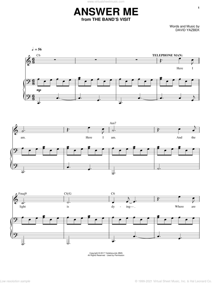 Answer Me sheet music for voice and piano by David Yazbek, intermediate skill level
