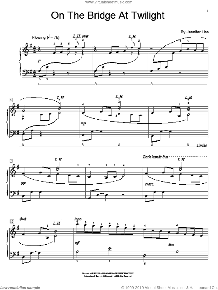 On The Bridge At Twilight sheet music for piano solo (elementary) by Jennifer Linn and Miscellaneous, beginner piano (elementary)