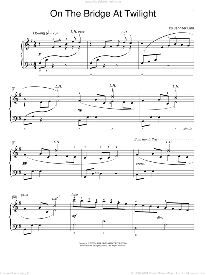 On The Bridge At Twilight sheet music for piano solo (elementary) by Jennifer Linn and Miscellaneous, beginner piano (elementary)