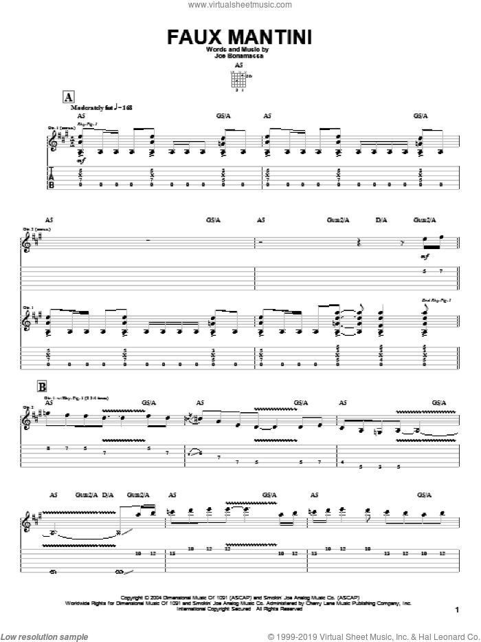 Faux Mantini sheet music for guitar (tablature) by Joe Bonamassa, intermediate skill level