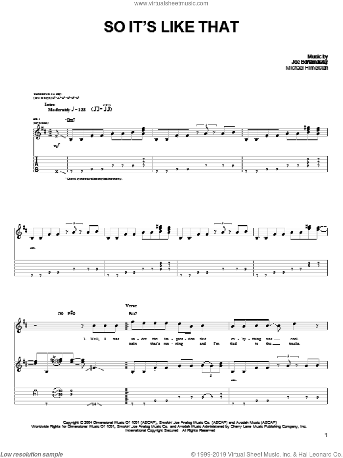 So, It's Like That sheet music for guitar (tablature) by Joe Bonamassa and Michael Himelstein, intermediate skill level