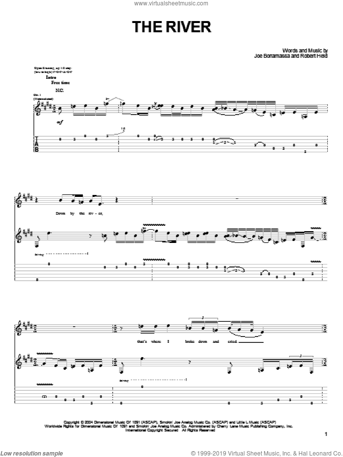 The River sheet music for guitar (tablature) by Joe Bonamassa and Robert Held, intermediate skill level