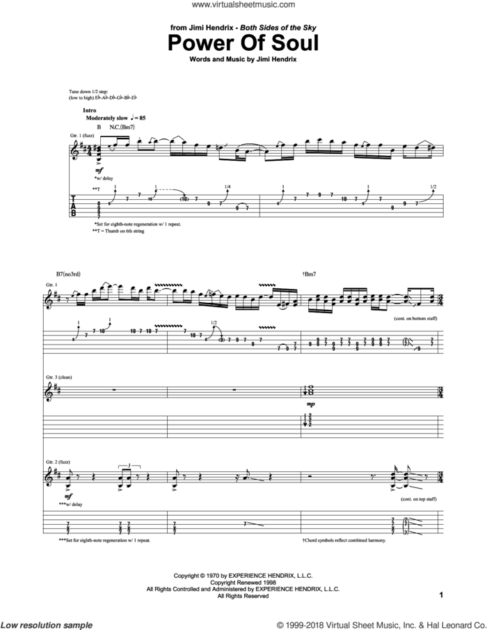 Power Of Soul (Power To Love) sheet music for guitar (tablature) by Jimi Hendrix, intermediate skill level