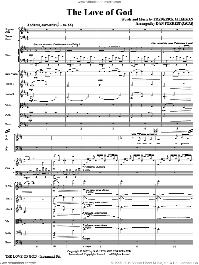 The Love Of God (COMPLETE) sheet music for orchestra/band (Special) by Frederick M. Lehman, Meir Ben Isaac Nehorai and Dan Forrest, intermediate skill level