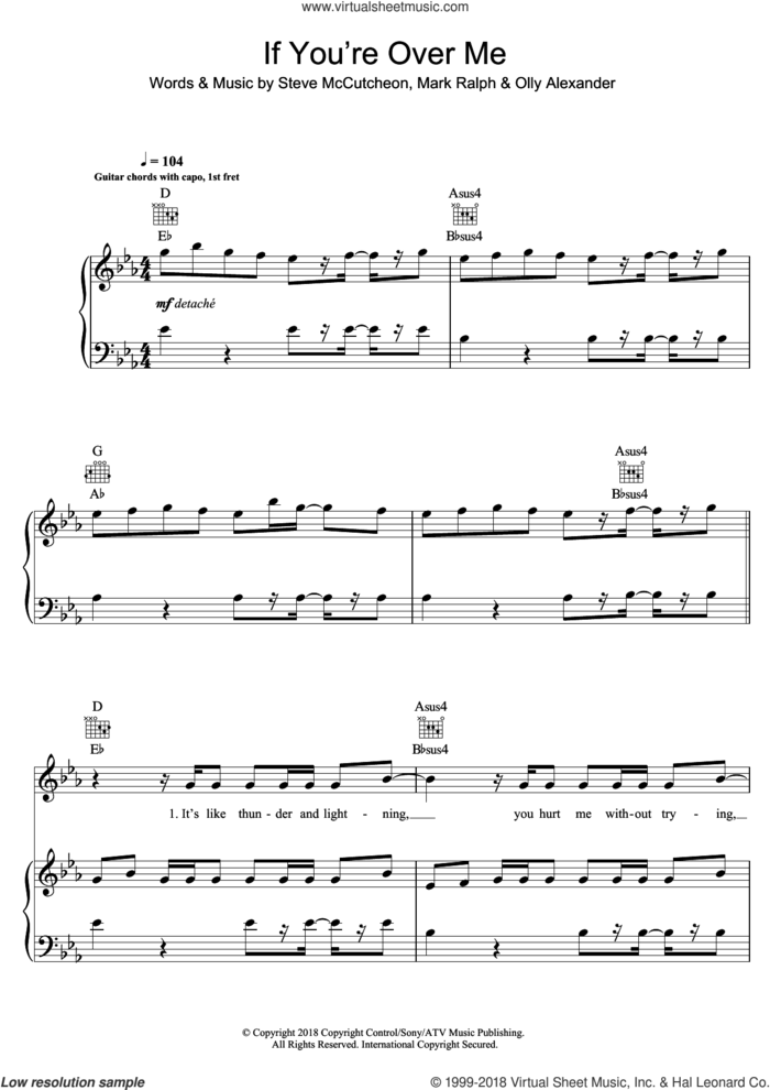 If You're Over Me sheet music for voice, piano or guitar by Years & Years, Mark Ralph, Olly Alexander and Steve McCutcheon, intermediate skill level