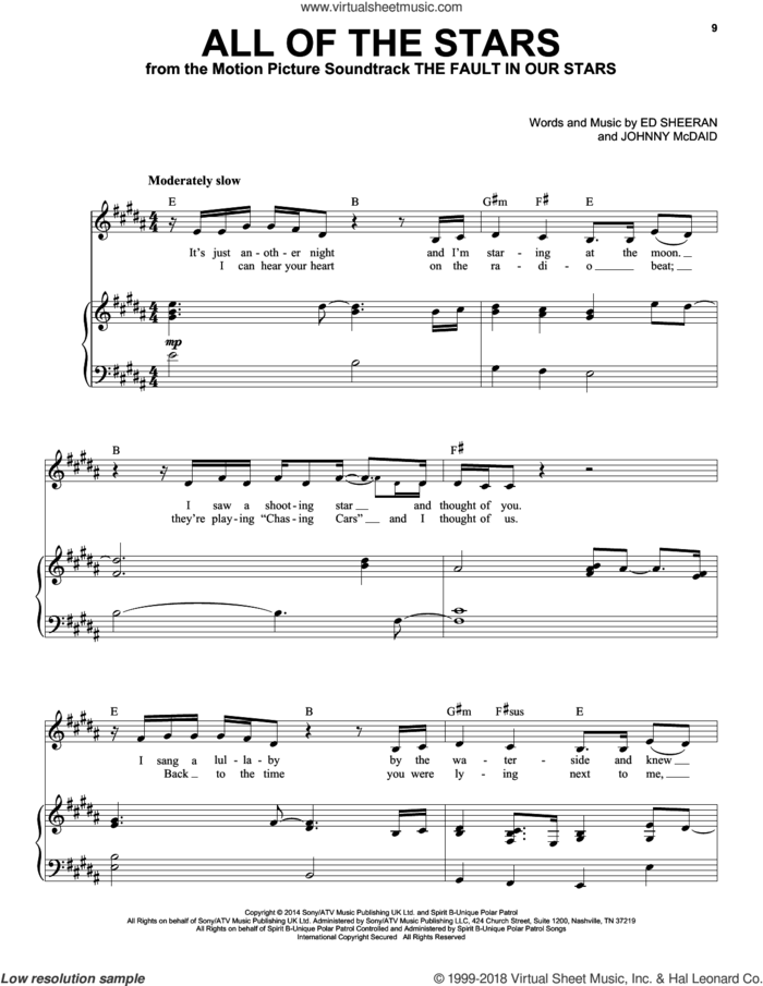 All Of The Stars sheet music for voice and piano by Ed Sheeran, Taylor Swift and Johnny McDaid, intermediate skill level