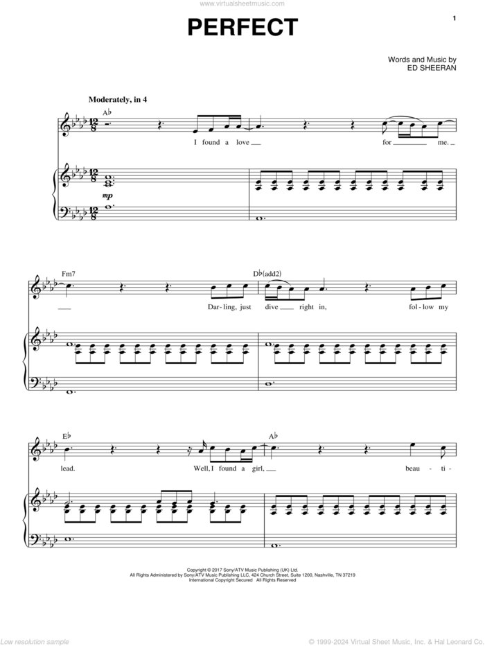 Perfect sheet music for voice and piano by Ed Sheeran and Taylor Swift, intermediate skill level