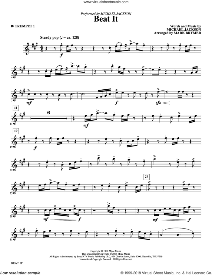 Beat It (complete set of parts) sheet music for orchestra/band by Mark Brymer and Michael Jackson, intermediate skill level