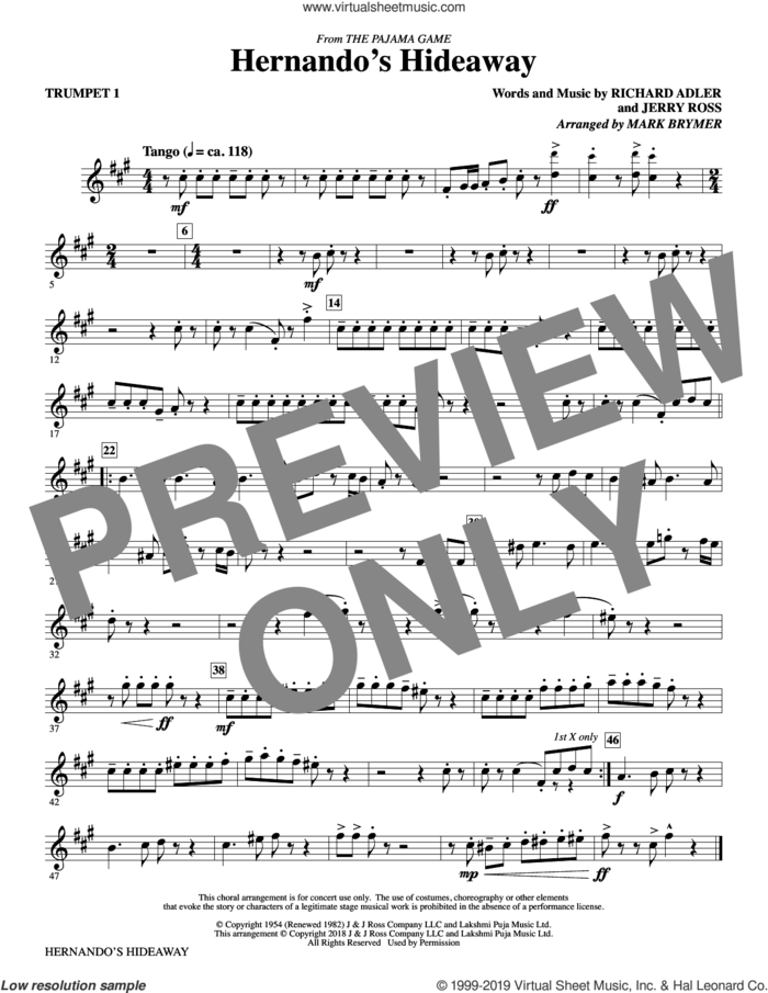 Hernando's Hideaway (complete set of parts) sheet music for orchestra/band by Mark Brymer, Jerry Ross and Richard Adler, intermediate skill level