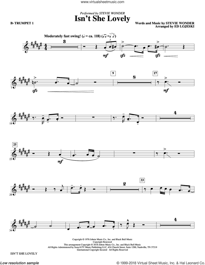 Isn't She Lovely? (complete set of parts) sheet music for orchestra/band by Stevie Wonder and Ed Lojeski, intermediate skill level