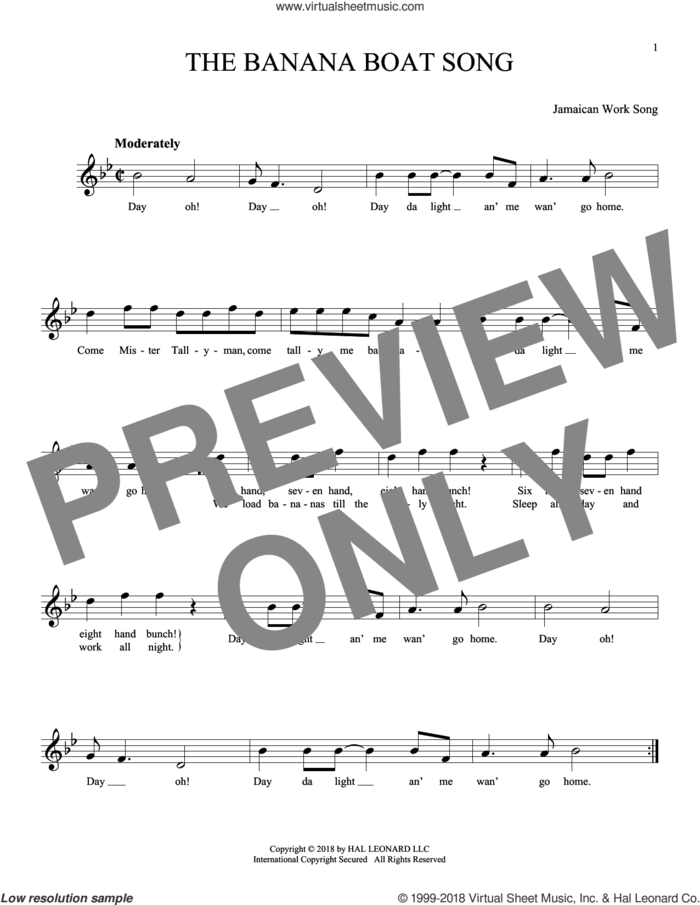 The Banana Boat Song sheet music for ocarina solo, intermediate skill level