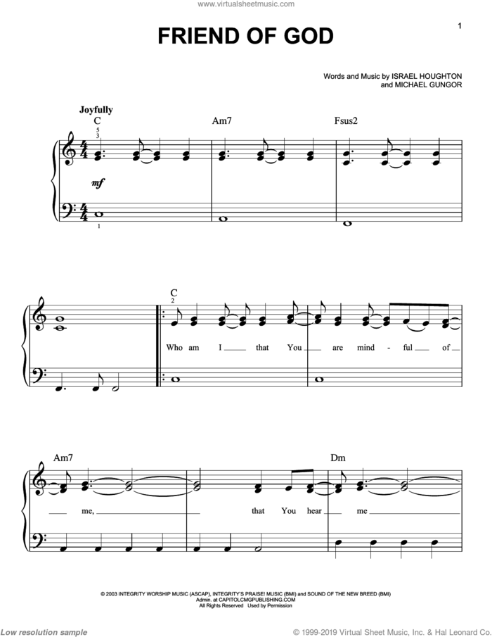 Friend Of God, (easy) sheet music for piano solo by Israel Houghton and Michael Gungor, easy skill level