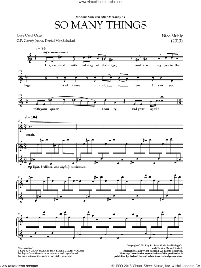 So Many Things sheet music for voice and piano (Mezzo-Soprano) by Nico Muhly, classical score, intermediate skill level