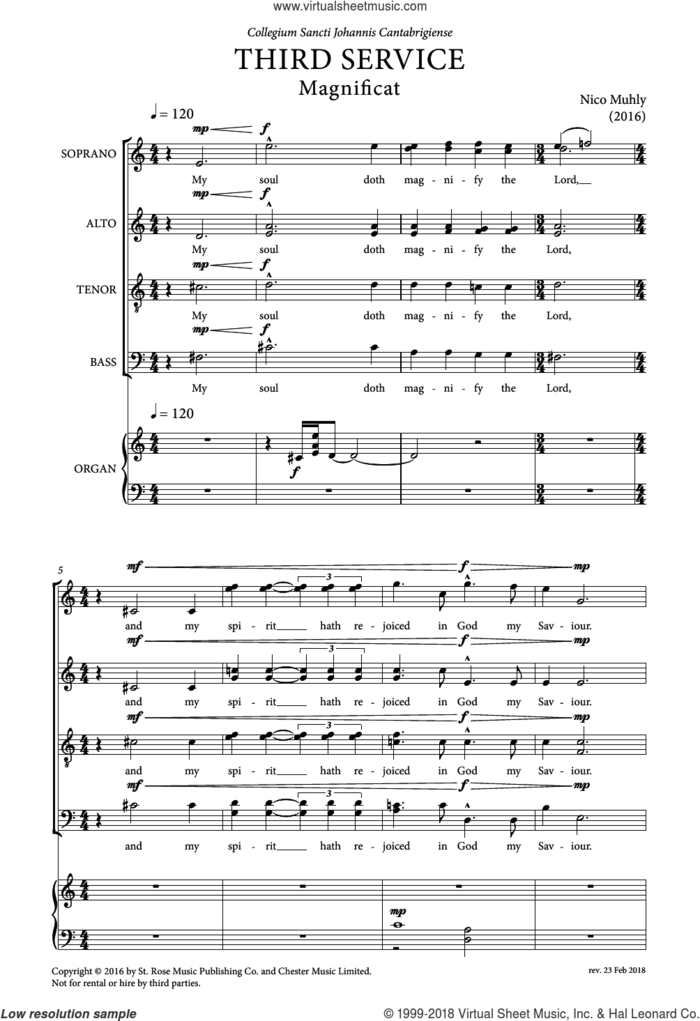 Third Service (Magnificat and Nunc Dimittis) sheet music for choir (SATB: soprano, alto, tenor, bass) by Nico Muhly, classical score, intermediate skill level