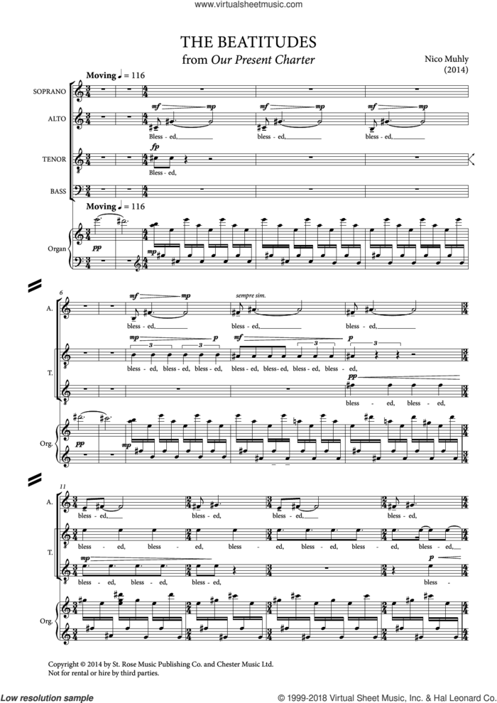The Beatitudes (from Our Present Charter) sheet music for choir (SATB: soprano, alto, tenor, bass) by Nico Muhly, classical score, intermediate skill level
