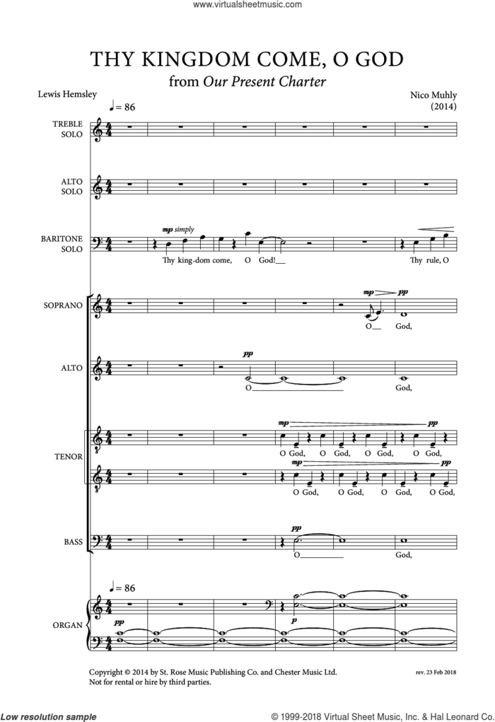 Thy Kingdom Come, O God sheet music for choir (SATB: soprano, alto, tenor, bass) by Nico Muhly, classical score, intermediate skill level