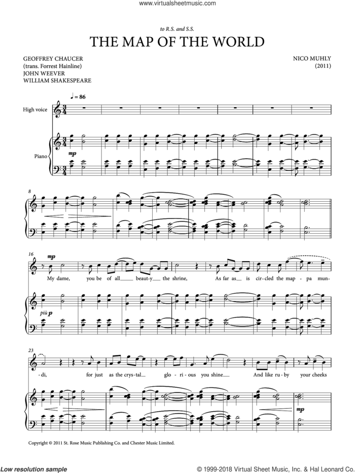 Map Of The World sheet music for voice and piano (High Voice) by Nico Muhly, classical score, intermediate skill level