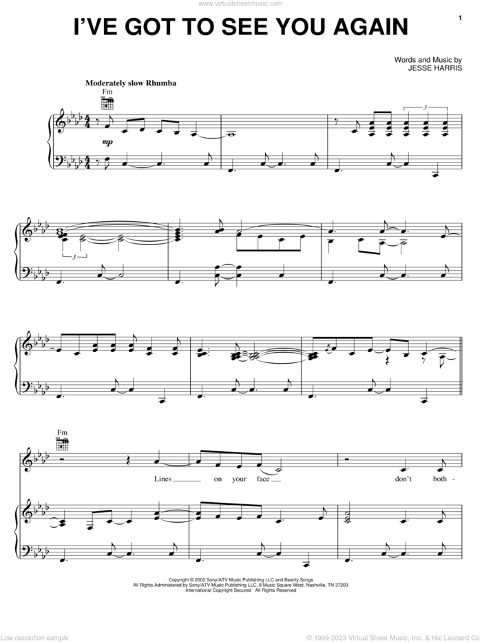 I've Got To See You Again sheet music for voice, piano or guitar by Norah Jones and Jesse Harris, intermediate skill level