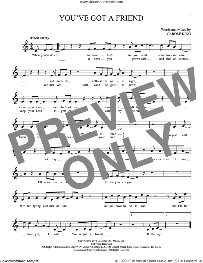 You've Got A Friend sheet music for ocarina solo by James Taylor and Carole King, intermediate skill level