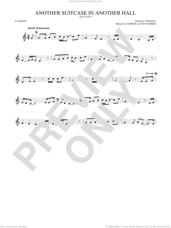 Another Suitcase In Another Hall (from Evita) sheet music for clarinet solo by Andrew Lloyd Webber and Tim Rice, intermediate skill level