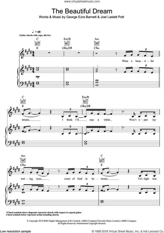 The Beautiful Dream sheet music for voice, piano or guitar by George Ezra, George Ezra Barnett and Joel Laslett Pott, intermediate skill level