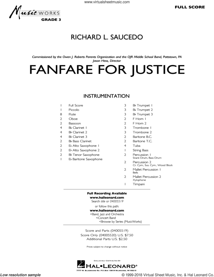 Fanfare for Justice (COMPLETE) sheet music for concert band by Richard L. Saucedo, intermediate skill level