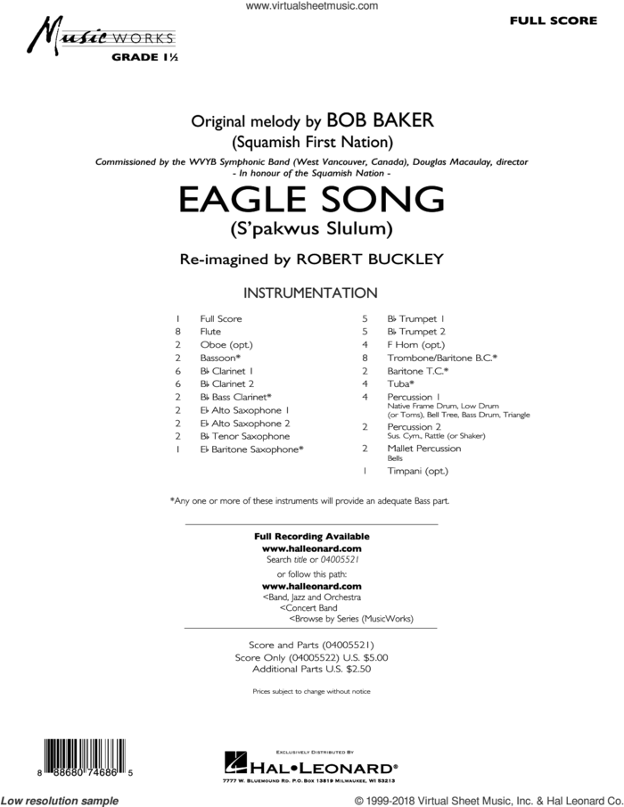Eagle Song (COMPLETE) sheet music for concert band by Robert Buckley and Bob Baker, intermediate skill level