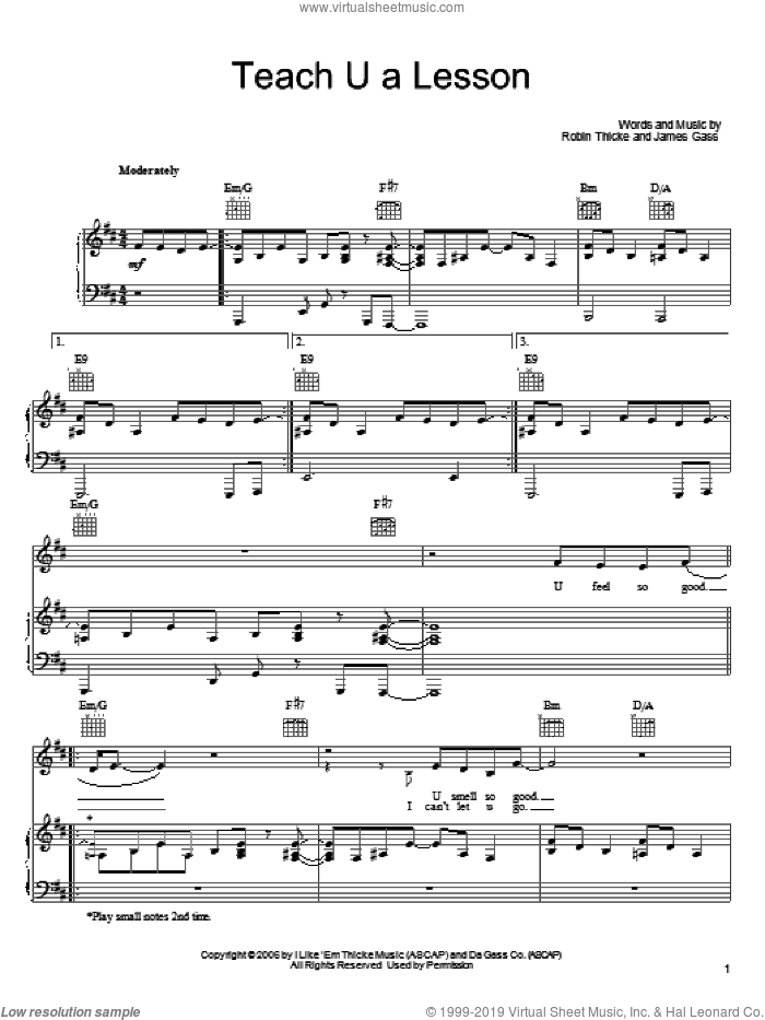 Teach U A Lesson sheet music for voice, piano or guitar by Robin Thicke and James Gass, intermediate skill level