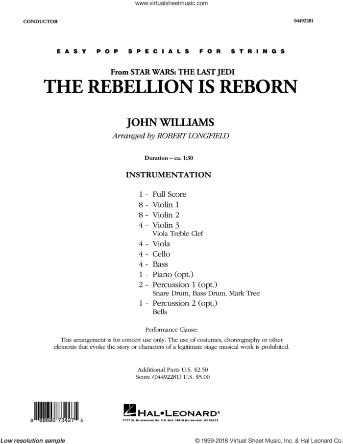 The Rebellion Is Reborn (from Star Wars: The Last Jedi) (COMPLETE) sheet music for orchestra by John Williams and Robert Longfield, classical score, intermediate skill level