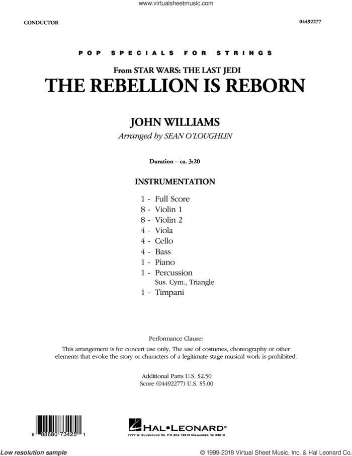 The Rebellion Is Reborn (from Star Wars: The Last Jedi) (COMPLETE) sheet music for orchestra by John Williams, classical score, intermediate skill level