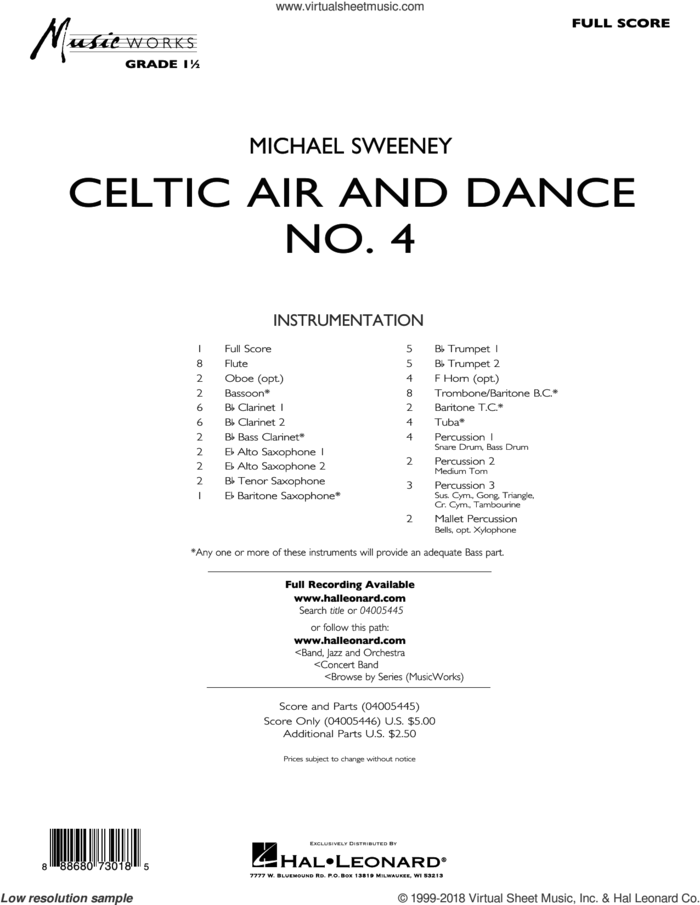 Celtic Air and Dance No. 4 (COMPLETE) sheet music for concert band by Michael Sweeney, intermediate skill level