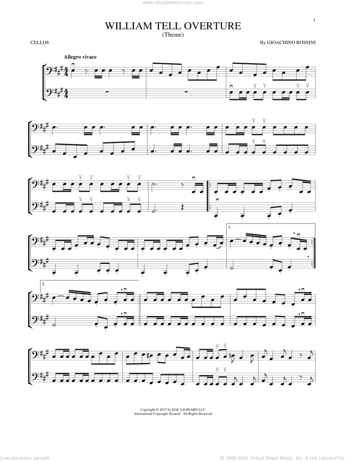 William Tell Overture sheet music for two cellos (duet, duets) by Rossini, Gioacchino, classical score, intermediate skill level