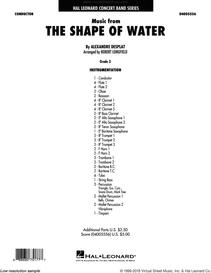 Music from The Shape of Water (COMPLETE) sheet music for concert band by Robert Longfield and Alexandre Desplat, classical score, intermediate skill level