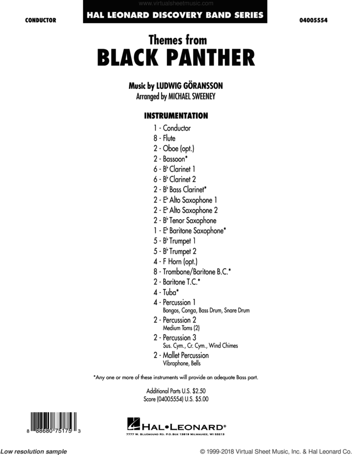 Themes from Black Panther (COMPLETE) sheet music for concert band by Michael Sweeney and Ludwig Goransson and Ludwig Goransson, classical score, intermediate skill level