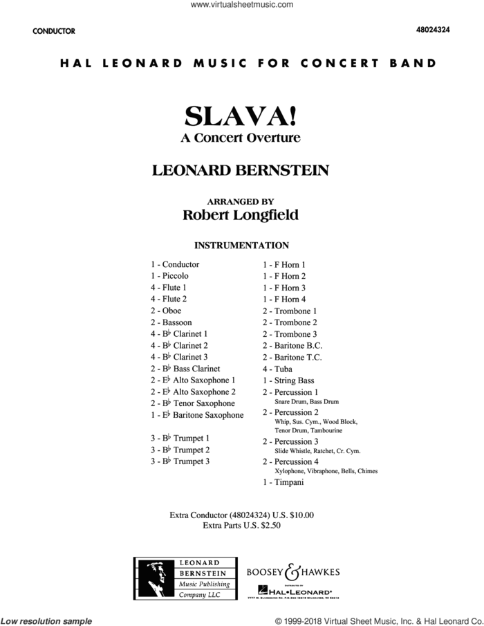 Slava! (COMPLETE) sheet music for concert band by Robert Longfield and Leonard Bernstein, intermediate skill level