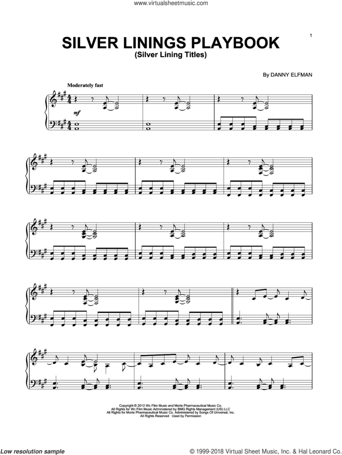 Silver Lining Titles sheet music for piano solo by Danny Elfman, intermediate skill level