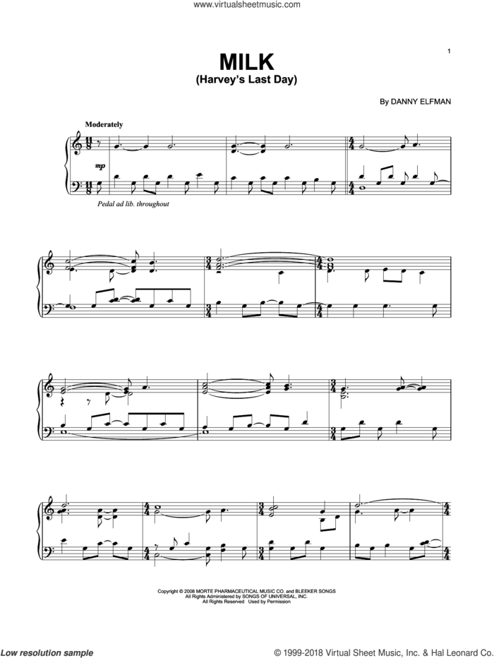 Harvey's Last Day sheet music for piano solo by Danny Elfman, intermediate skill level