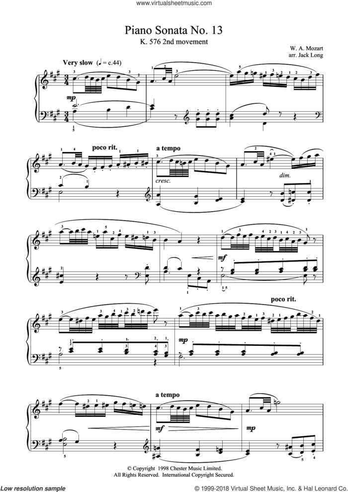Piano Sonata No.13 sheet music for piano solo by Wolfgang Amadeus Mozart, classical score, intermediate skill level