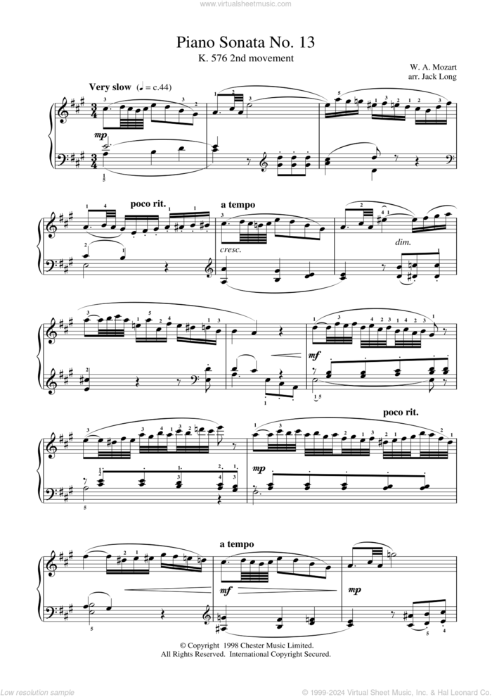 Piano Sonata No.13 sheet music for piano solo by Wolfgang Amadeus Mozart, classical score, intermediate skill level