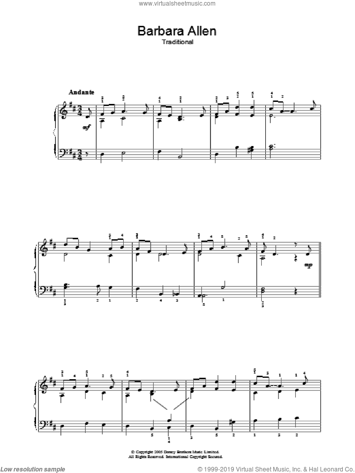 Barbara Allen sheet music for voice, piano or guitar by Traditional English Ballad and Miscellaneous, intermediate skill level