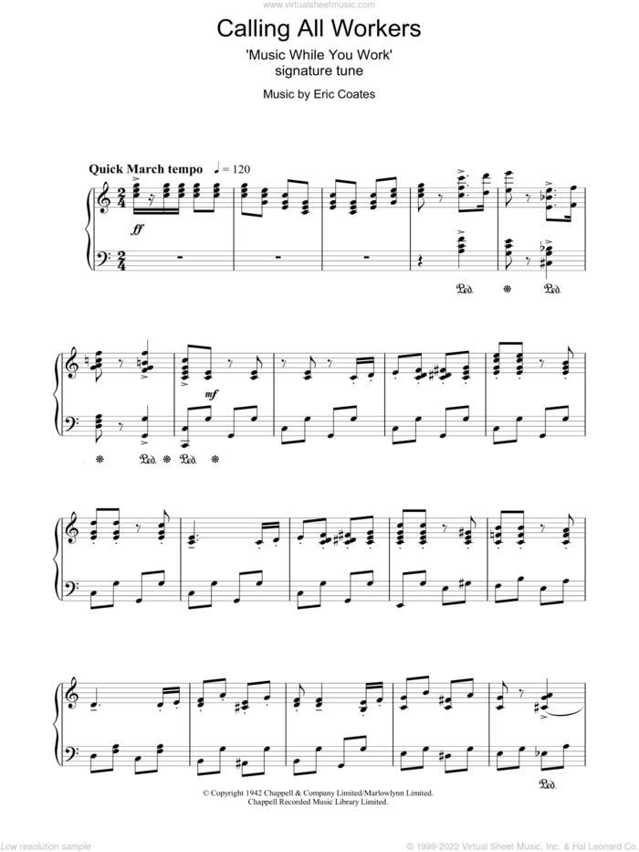Calling All Workers sheet music for voice, piano or guitar by Eric Coates, intermediate skill level