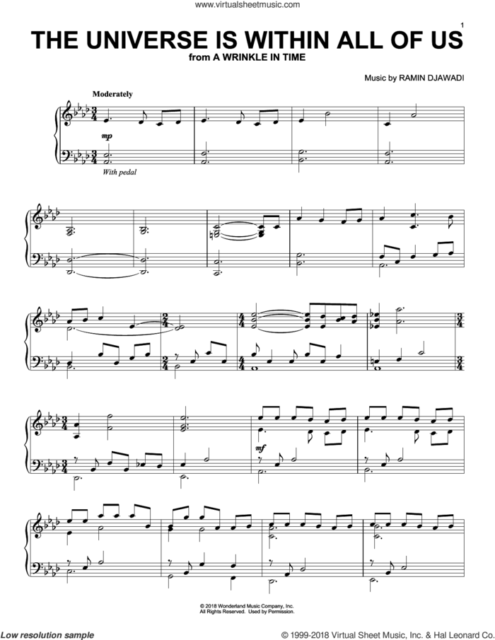 The Universe Is Within All Of Us (from A Wrinkle In Time) sheet music for piano solo by Ramin Djawadi, intermediate skill level