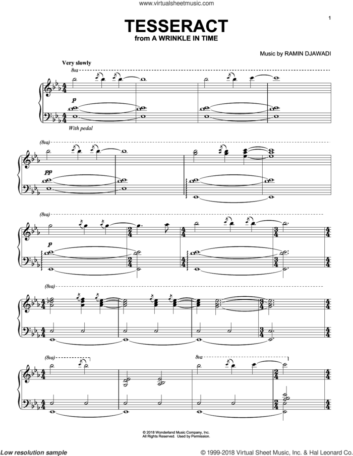 Tesseract (from A Wrinkle In Time) sheet music for piano solo by Ramin Djawadi, intermediate skill level