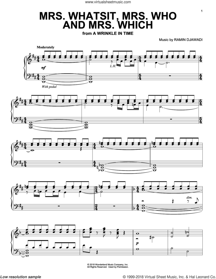 Mrs. Whatsit, Mrs. Who and Mrs. Which (from A Wrinkle In Time) sheet music for piano solo by Ramin Djawadi, intermediate skill level