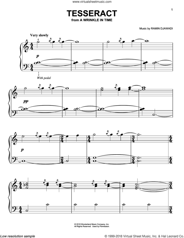 Tesseract (from A Wrinkle In Time) sheet music for piano solo by Ramin Djawadi, easy skill level