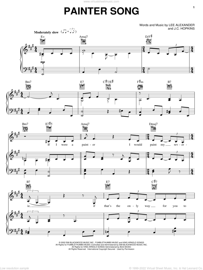 Painter Song sheet music for voice, piano or guitar by Norah Jones, J.C. Hopkins and Lee Alexander, intermediate skill level