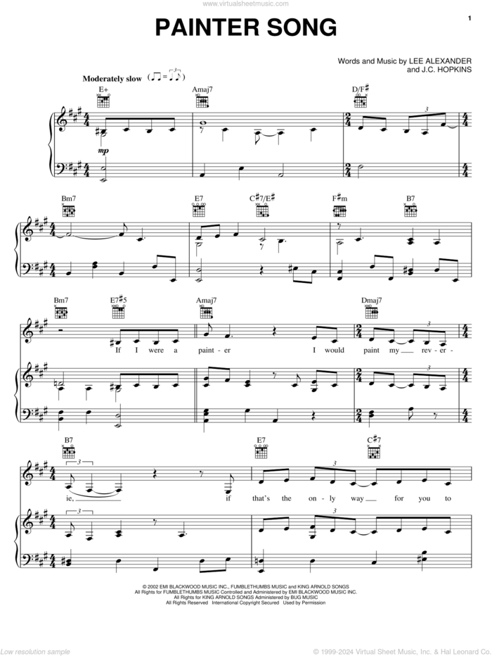 Painter Song sheet music for voice, piano or guitar by Norah Jones, J.C. Hopkins and Lee Alexander, intermediate skill level