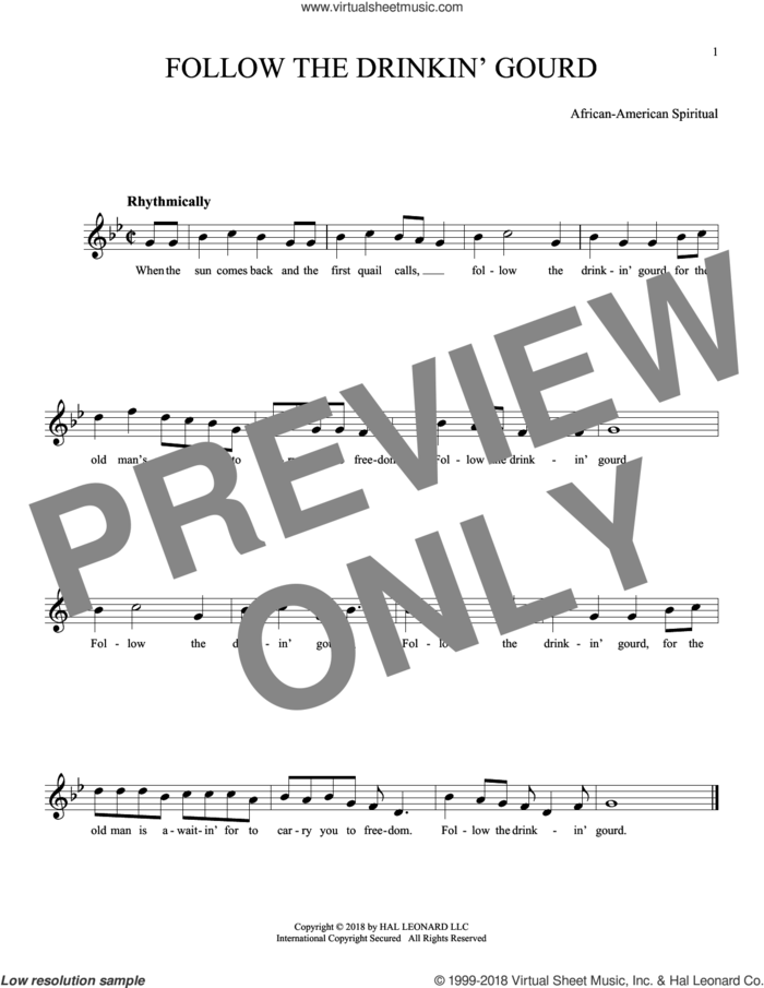 Follow The Drinkin' Gourd sheet music for ocarina solo, intermediate skill level